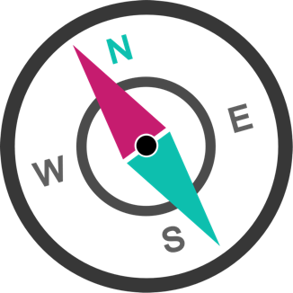 Gray Outlined Compass with Pink Direction Arrow